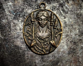 Handmade Brass Hekate Charm: Torch Bearer Pendant