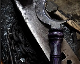 Lunar Sickle: Hand Turned Purple Birch Handle, Laser Engraved Blade