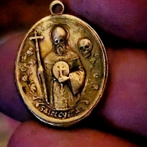 Saint Cyprian Brass Rosary Medal: Patron Saint of Witches