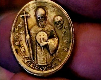 Saint Cyprian Brass Rosary Medal: Patron Saint of Witches
