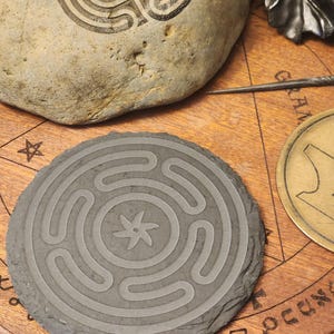 HEKATES WHEEL, strophalos, slate offering bowl stand.