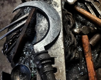 Hand Forged Witches Sickle: Antiqued Ebonized Wenge Handle