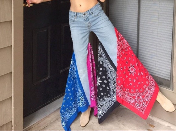 Reworked Levi’s Boho Bandana Lowrise Flare Jeans.