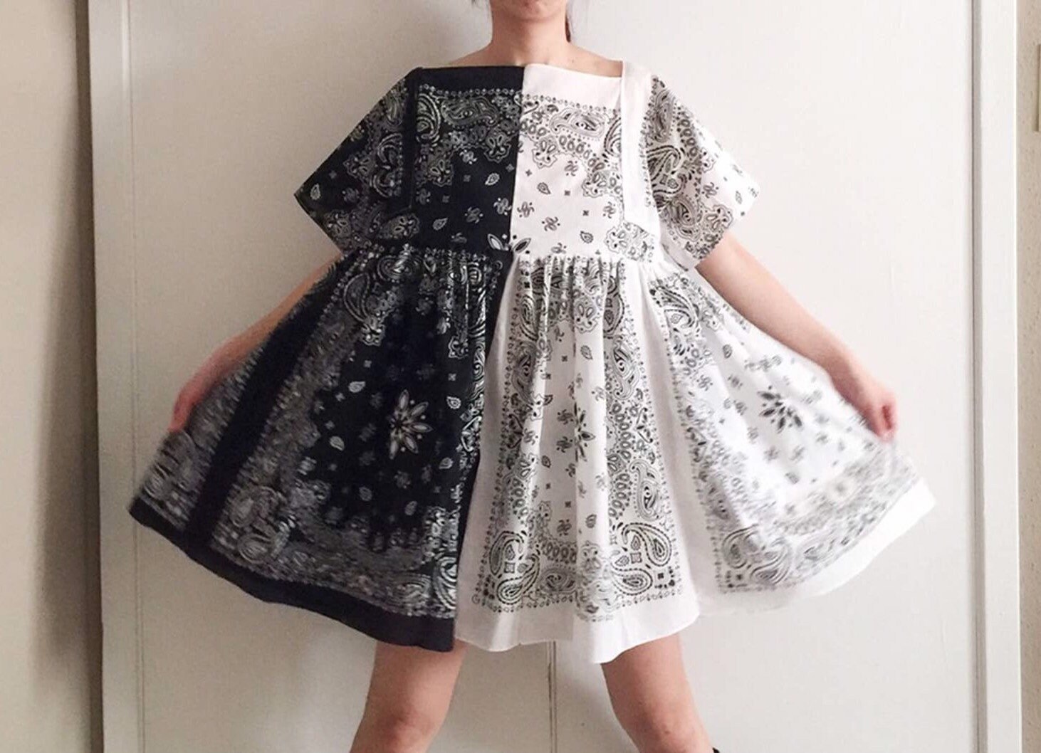 Handmade Black White Bandana Dress