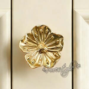 Flower Solid Brass Cabinet Knob: Modern Dresser Pull, Cabinet Hardware, Furniture Decor