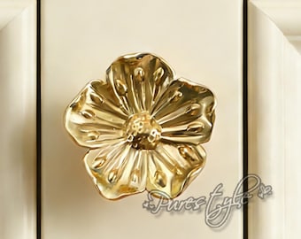 Flower Solid Brass Cabinet Knob: Modern Dresser Pull, Cabinet Hardware, Furniture Decor