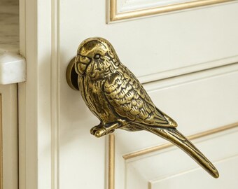 Brass Parakeet Bird Drawer Pull, Antique Brass Bird Cabinet Knob,Brass Pull Handle, Animal Shape Furniture Handle for Dresser Cupboard Decor