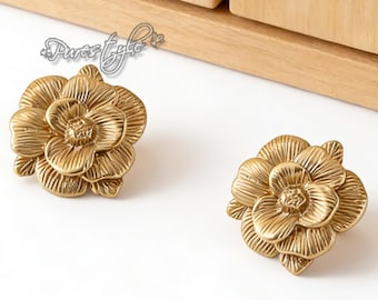 Flower Solid Brass Cabinet Knob: Modern Dresser Pull, Cabinet Hardware, Art decor Dresser Knobs Handles