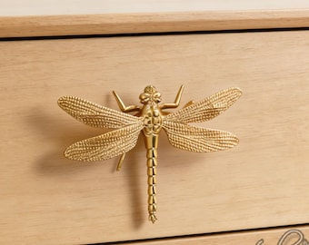 Dragonfly Solid Brass Cabinet Knob: Modern Dresser Pull, Cabinet Hardware, Furniture Decor