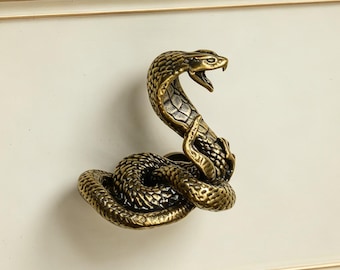 Brass Cobra Snake Drawer Knob, Antique Brass Snake Cabinet Pull,  Brass Pull Handle,Reptile Animal Furniture Knob for Dresser Cupboard Decor