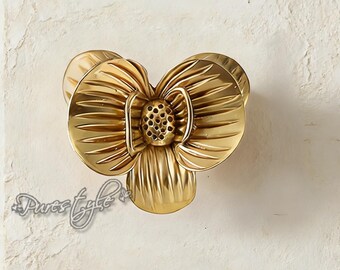 Flower Solid Brass Cabinet Knob: Modern Dresser Pull, Cabinet Hardware, Art decor Dresser Knobs Handles