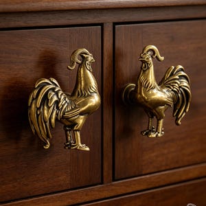 Tiradores de armario con forma de gallo de latón macizo, tiradores de cajón con forma de animal de latón antiguo, herrajes para muebles con forma de ave de granja para cómodas y armarios.