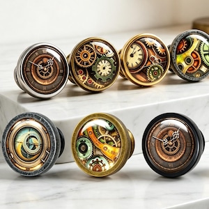 Pomello per mobile a forma di orologio steampunk, maniglie per cassetti a forma di bussola vintage, pomello per comò in stile gotico industriale, ferramenta per mobili con meccanismo di orologio retrò