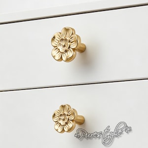 Flower Solid Brass Cabinet Knob: Modern Dresser Pull, Cabinet Hardware, Furniture Decor