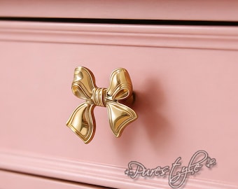 Bow Solid Brass Cabinet Knob: Modern Dresser Pull, Cabinet Hardware, Furniture Decor