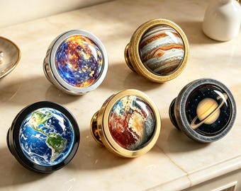 Tiradores de armario con diseño de planetas del sistema solar, tiradores de cajones con diseño de galaxia y espacio, tiradores de muebles con decoración astronómica para armarios y cómodas de dormitorios infantiles.