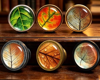 Tiradores de armario con forma de hojas de otoño de estilo vintage, tiradores de cajón con forma de hojas de otoño, tiradores de cómoda con motivos botánicos naturales, herrajes rústicos para armarios y vestidores.