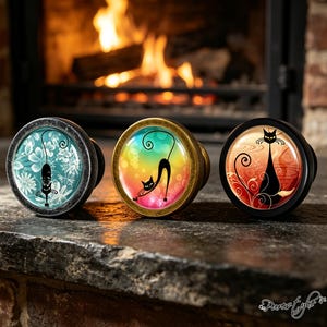 Black Cat Cabinet Knobs, Colorful Glass Drawer Pulls, Cute Kitty Dresser Knob, Decorative Cupboard Knobs for Kitchen Furniture Hardware