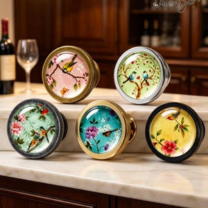 Bird Floral Glass Dome Cabinet Knobs, Vintage Flower Bird Drawer Pulls, Round Dresser Knob, Farmhouse Cupboard Handle Furniture Hardware