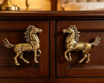 Antique Brass Running Horse Drawer Knob, Equine Animal Cabinet Pull, Brass Pull Handle,Horse Furniture Hardware for Dresser Cupboard Decor