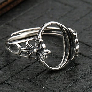 The high quality 925 Ring Blank Adjustable Thai Sterling Silver Ring Base Antique Style Cabochon Ring Setting  KTJ641