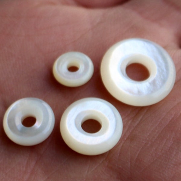 6pcs blanc nacre ronde boucles, breloques coquillage cercle, anneau rond Donut perles, 8 / 12/10/15 mm, TR276