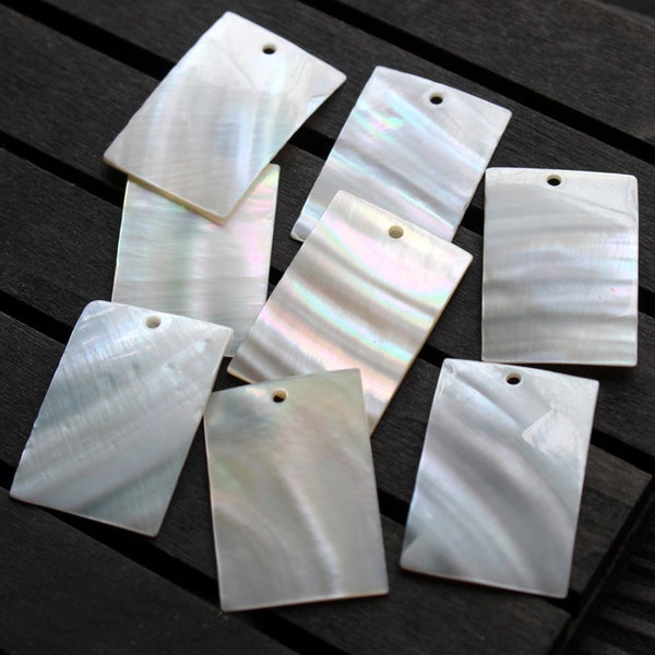10pcs 20x30mm Single Hole White Mother of Pearl Shell Rectangle Bar, Natural Mother of Pearl Beads, White Shell Beads DIY TR142