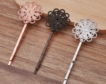 On Sale-20pcs Blank Flower Hair Pins,brass Hair Clip,Blank Hair Clip Barrette,Hair pin Blank with 23mm Flower Pad Bobby Pins Hair Clips,5091