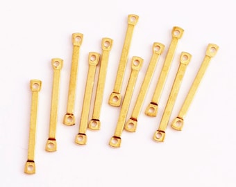 50pcs Raw Brass Strip Connector With 2 Holes,Brass Minimalist Bar Charms,Bar Shaped Raw Brass pendants, Stamping Tag,Raw Brass Findings 7727