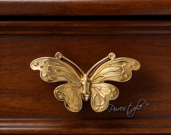 Butterfly Solid Brass Cabinet Knob: Modern Dresser Pull, Cabinet Hardware, Furniture Decor