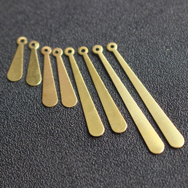 100pcs Single Hole Raw Brass Long Rounded Teardrop Pendant Drops, Long Teardrop Earrings /Necklaces ,Teardrop jewelry, accessories,HT120