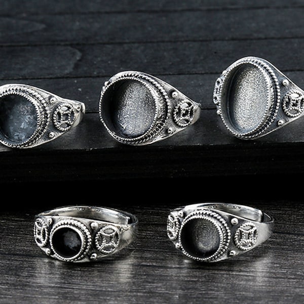 The high quality 925 Ring Blank Adjustable Thai Sterling Silver Ring Base Antique Style Cabochon Ring Setting  KTJ564