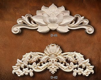 Wood Carved Applique: Oval Rosettes Applique Onlay, Unpainted Rubberwood Onlay, Wood Rosette, D22