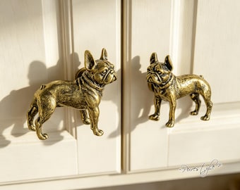 Solid Brass French Bulldog Drawer Knob, Dog Cabinet Pull, Vintage Brass Knob, Pet‑themed Furniture Hardware for Dresser Cupboard Decor