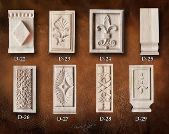Wood Carved Applique: Rectangle Rosettes Applique Onlay, Unpainted Rubberwood Onlay, Wood Rosette, D6-4