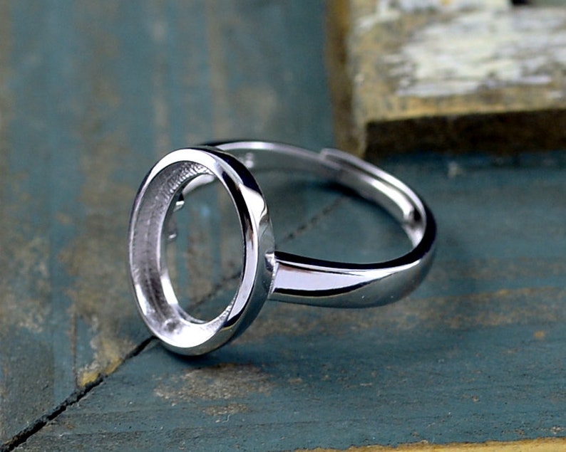 8x11mm 10x14mm 10x16mm Oval Blank Adjustable Sterling Silver Ring Blank Long-Lasting White Gold Plated 925 Silver Ring Base