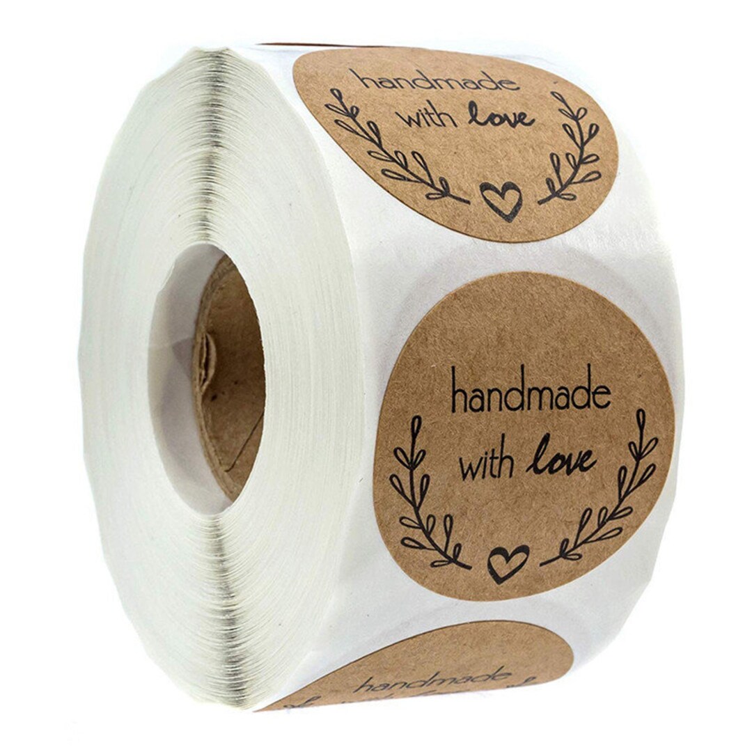 500pcs Handmade With Love Stickers 1inch Round Handmade Stickers Roll ...
