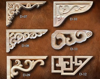 Retro Molding Wood Applique Wood Sticker, Flower Wood Carving Natural Wood Appliques, Unpainted Wood Applique Onlay, Furniture Decor, D34-1