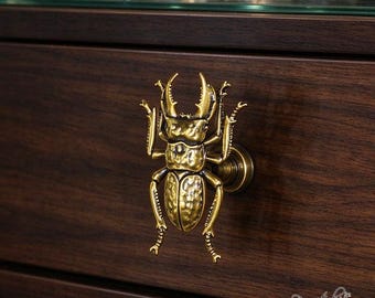 Brass Beetle Drawer Knob, Antique Insect Cabinet Pull, Antique Stag Beetle Handle,Brass Handle Pull,Vintage Furniture Hardware, Dresser Knob