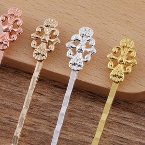 20pcs Blank Flower Hair Pins, Brass Hair Clip, Blank Hair Clip Barrette, Hair pin Blank with 12x17mm Flower Pad Bobby Pins Hair Clips, 7563