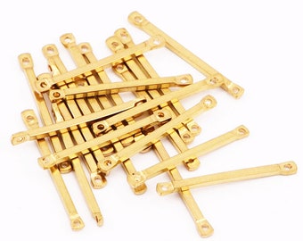 50pcs Raw Brass Strip Connector With 2 Holes,Brass Minimalist Bar Charms,Bar Shaped Raw Brass pendentifs, Stamping Tag,Raw Brass Findings 7732