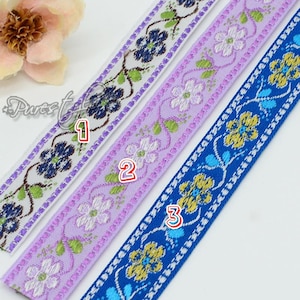Flower Jacquard Ribbon: Geometric Woven Embroidered Trim - 1 Yard