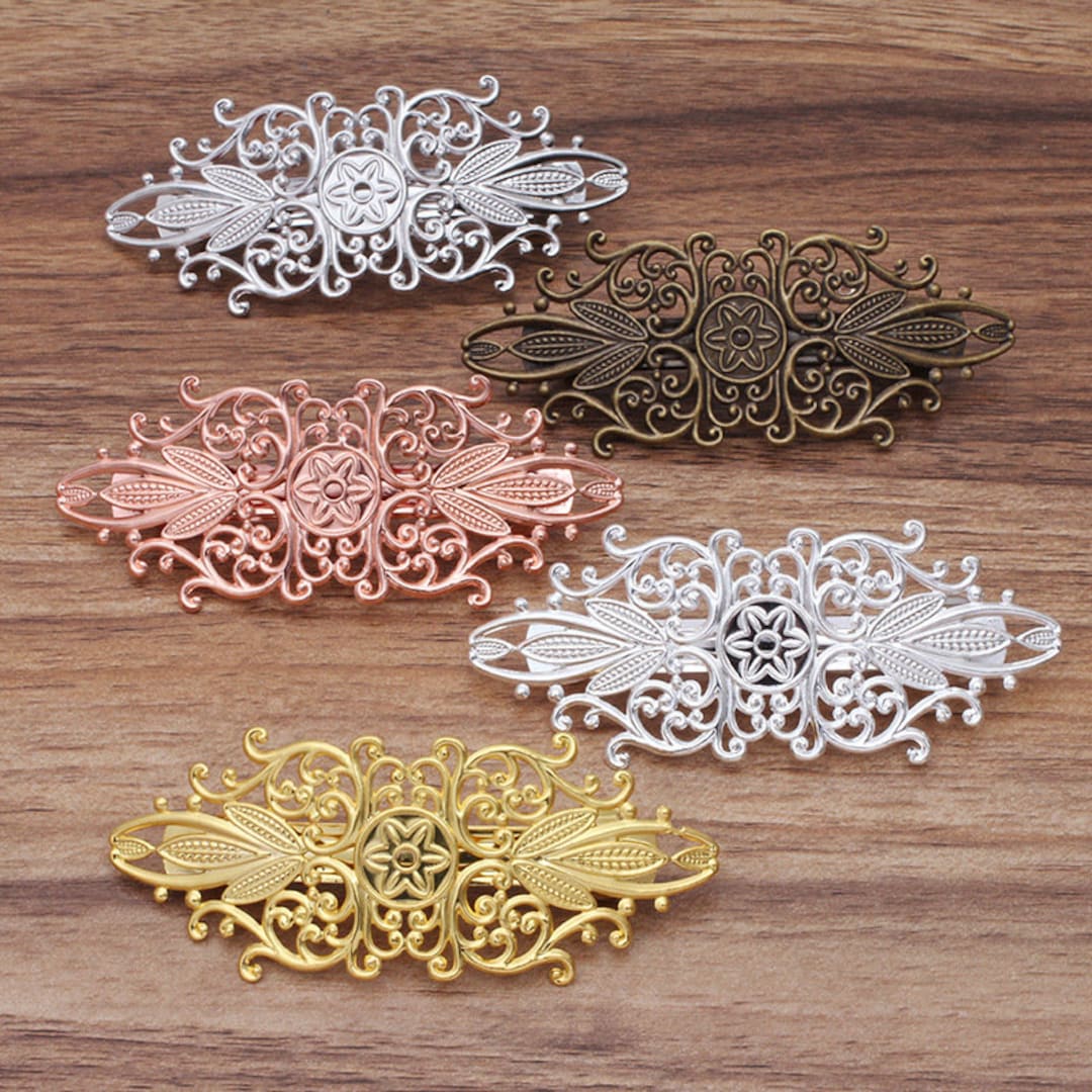 5pcs Settings Barrette Hair Clips Bezel Blanks Brass Base, Bridal Hair