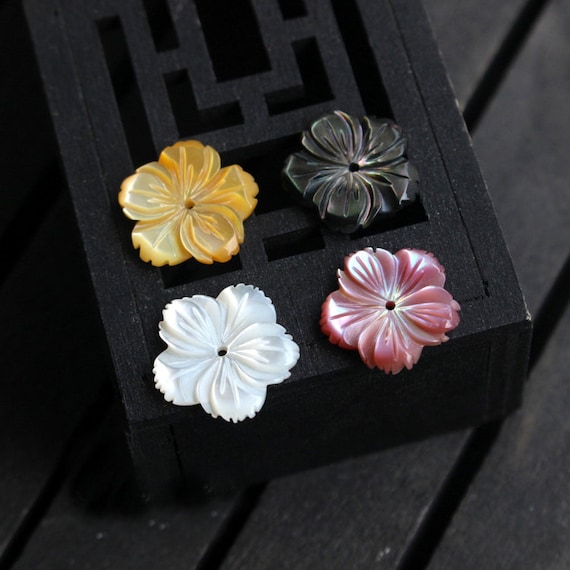 Flower Carved Mother of Pearl Buttons Black Flower Carved Mother of Pearl Buttons Black