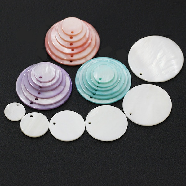 10pcs Single hole Natural Mother of Pearl Shell Round Charms Pendants,Round Shell,Shell Pendants,Earring pendant,shell disc pendant TR-383