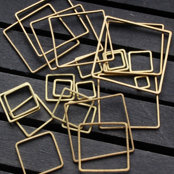 6-35mm New Cut Thick Slice Raw Brass Tube Outline Charm In Square Geometric Shape -Square Circle Finding - Closed Ring -Jewelry supply,HT139