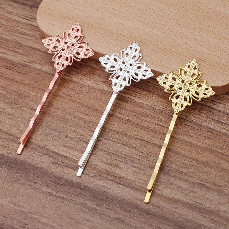 On Sale-20pcs Blank Flower Hair Pins,brass Hair Clip,Blank Hair Clip Barrette,Hair pin Blank with 20mm Flower Pad Bobby Pins Hair Clips,5326
