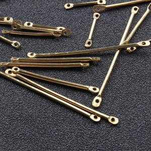 100pcs Two Hole Raw Brass Connecting Rod Bar Link Connector,Raw Brass Long Round Bar, Connector Blank, Stamping Tag,Raw Brass Findings,HT133