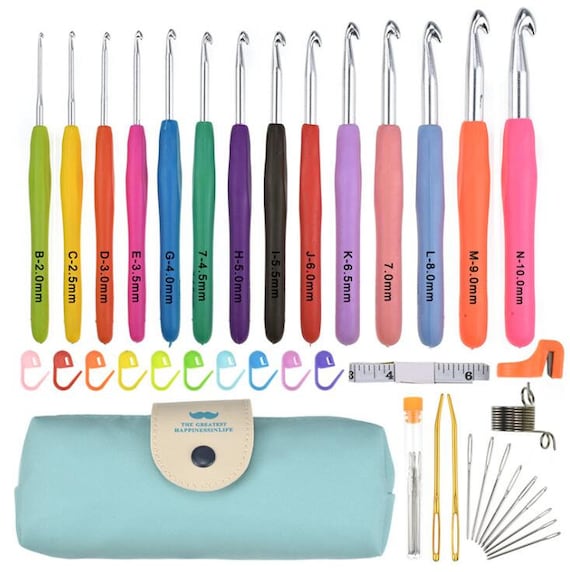 14 Sizes Crochet Hooks Set,2mmb10mmn Ergonomic Crochet Hooks With Case for  Arthritic Hands,extra Long Crochet Needles 