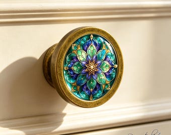 Green Mandala knobs Handmade Vintage Antique Dresser Knobs Pulls Handles Handmade Furniture Knobs Cabinet Knobs DIY Pulls Furniture Hardware